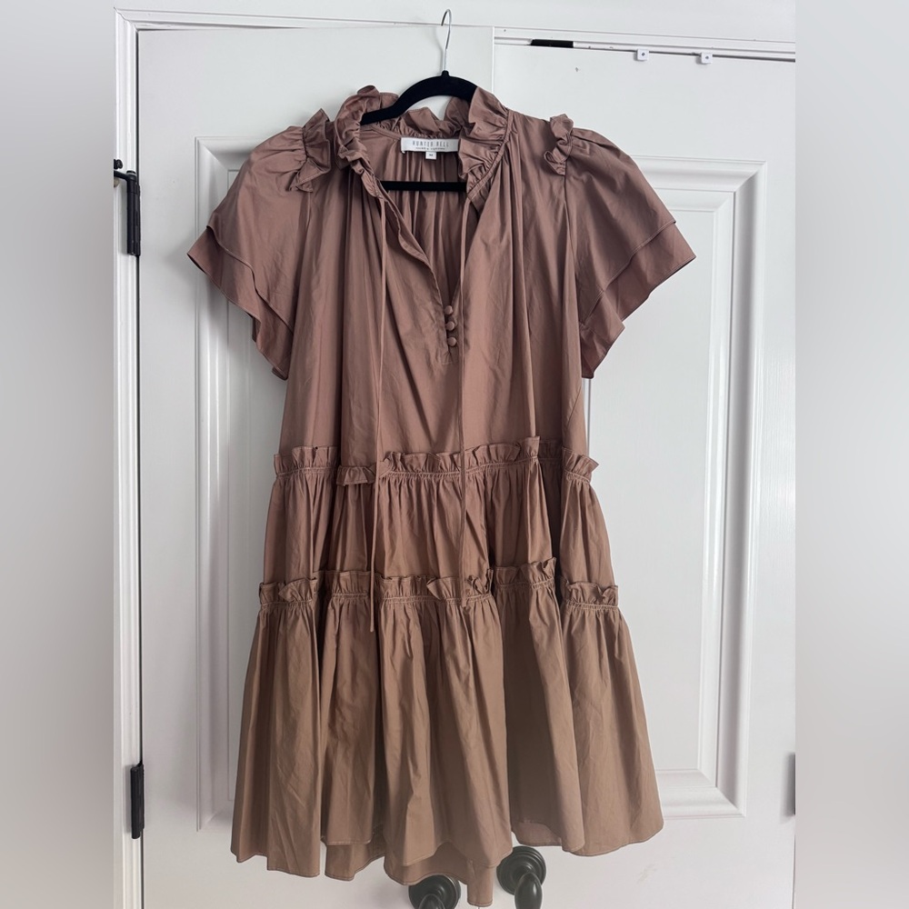 HUNTER BELL Brown Pleated Ruffled Sundress